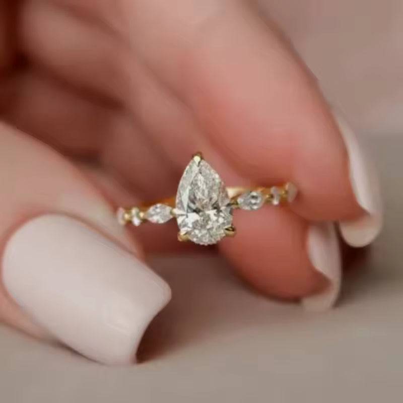Spring Hot Selling New Gold Plated Stainless Steel Rings For Women water drop Zircon Wedding Ring Jewelry Accessories Wholesale 4 sold byLandu Jewelry Store ... (357 sold