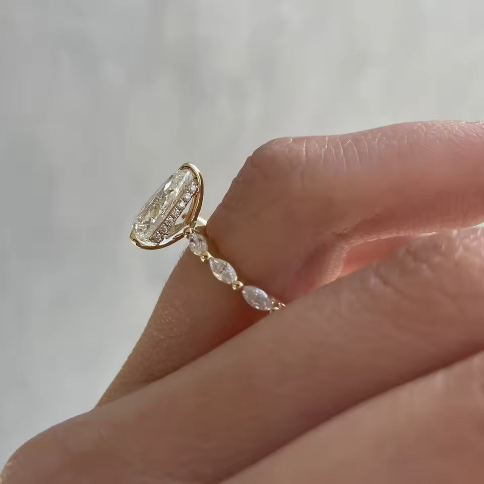 Spring Hot Selling New Gold Plated Stainless Steel Rings For Women water drop Zircon Wedding Ring Jewelry Accessories Wholesale 4 sold byLandu Jewelry Store ... (357 sold