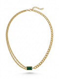 Elegant Gold stainless steel Chain Necklace with Emerald-Cut Green Pendant