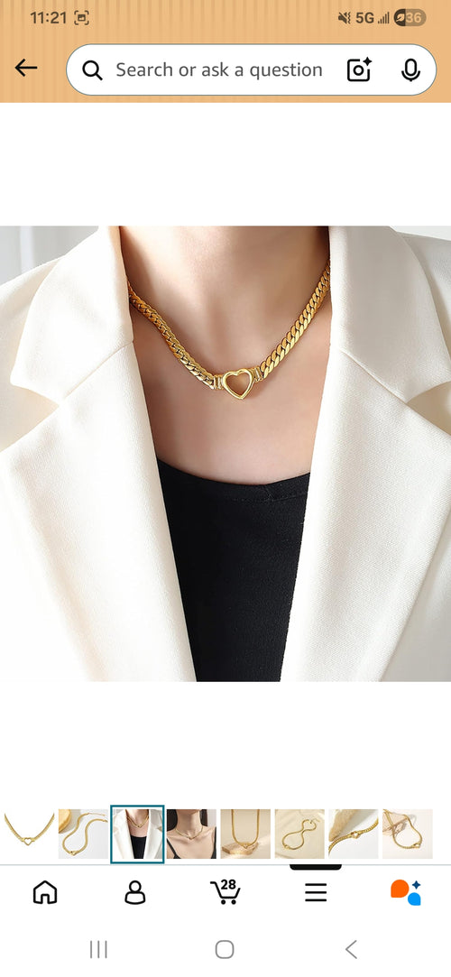 Classic Gold Curb Link Necklace with Heart Pendant