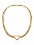 Classic Gold Curb Link Necklace with Heart Pendant
