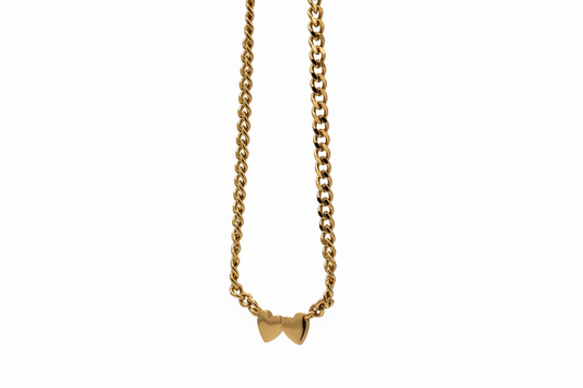 18K PVD Stainless Steel Engravable 2 Hearts on Curb Chain Necklace